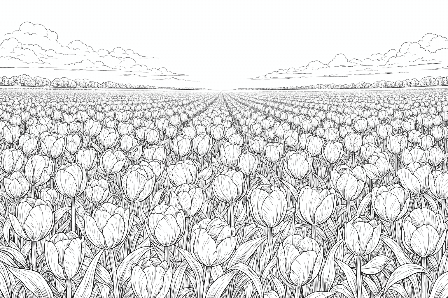 Campo de tulipas para colorir