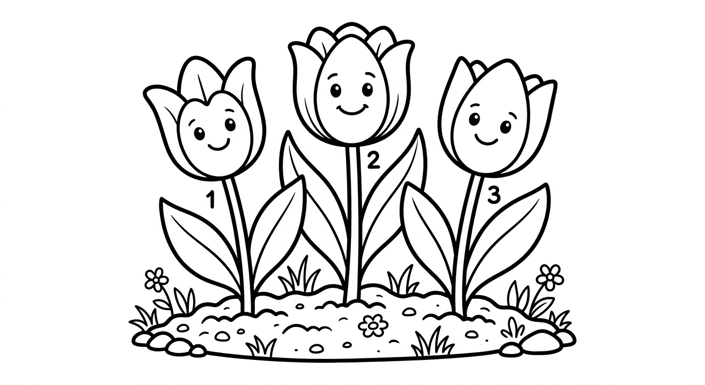 Três tulipas para colorir