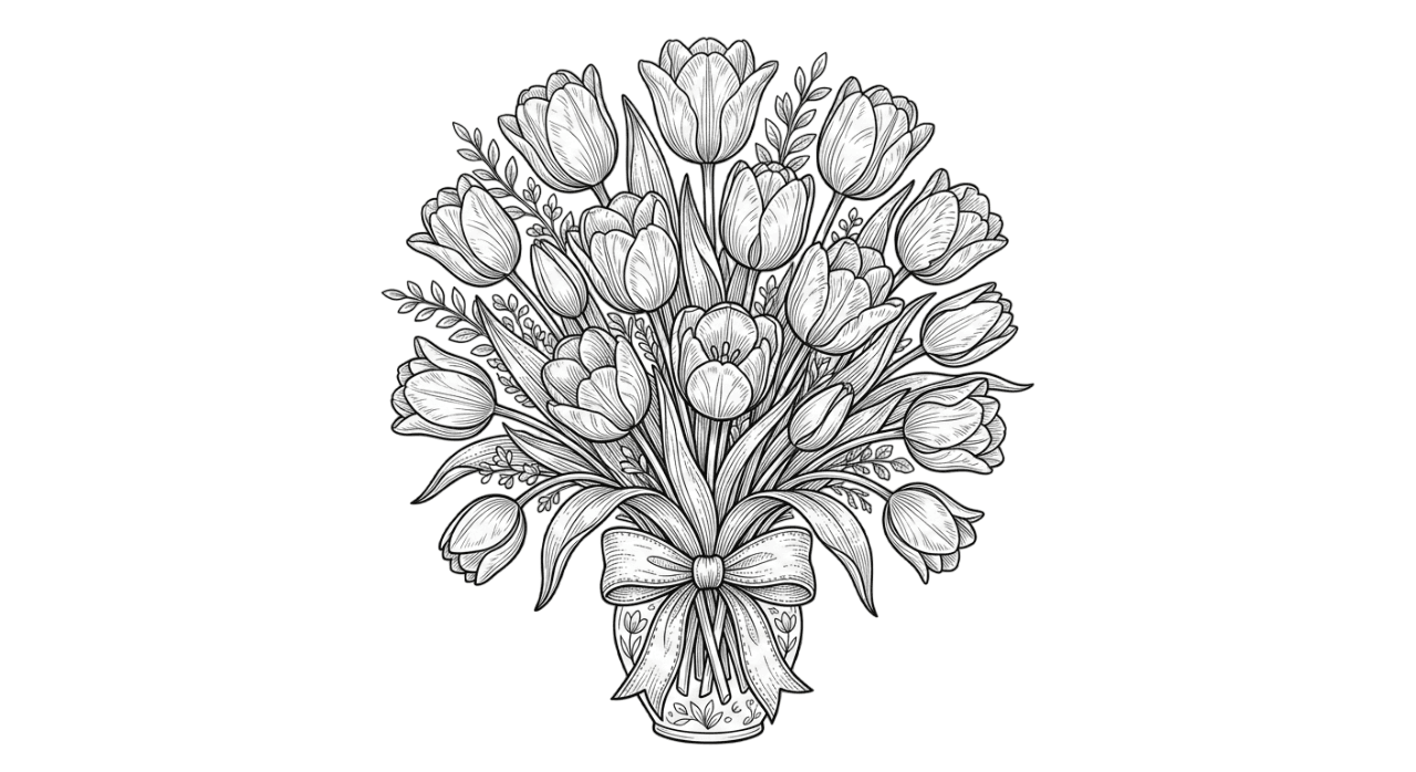 Buquê de tulipas para colorir