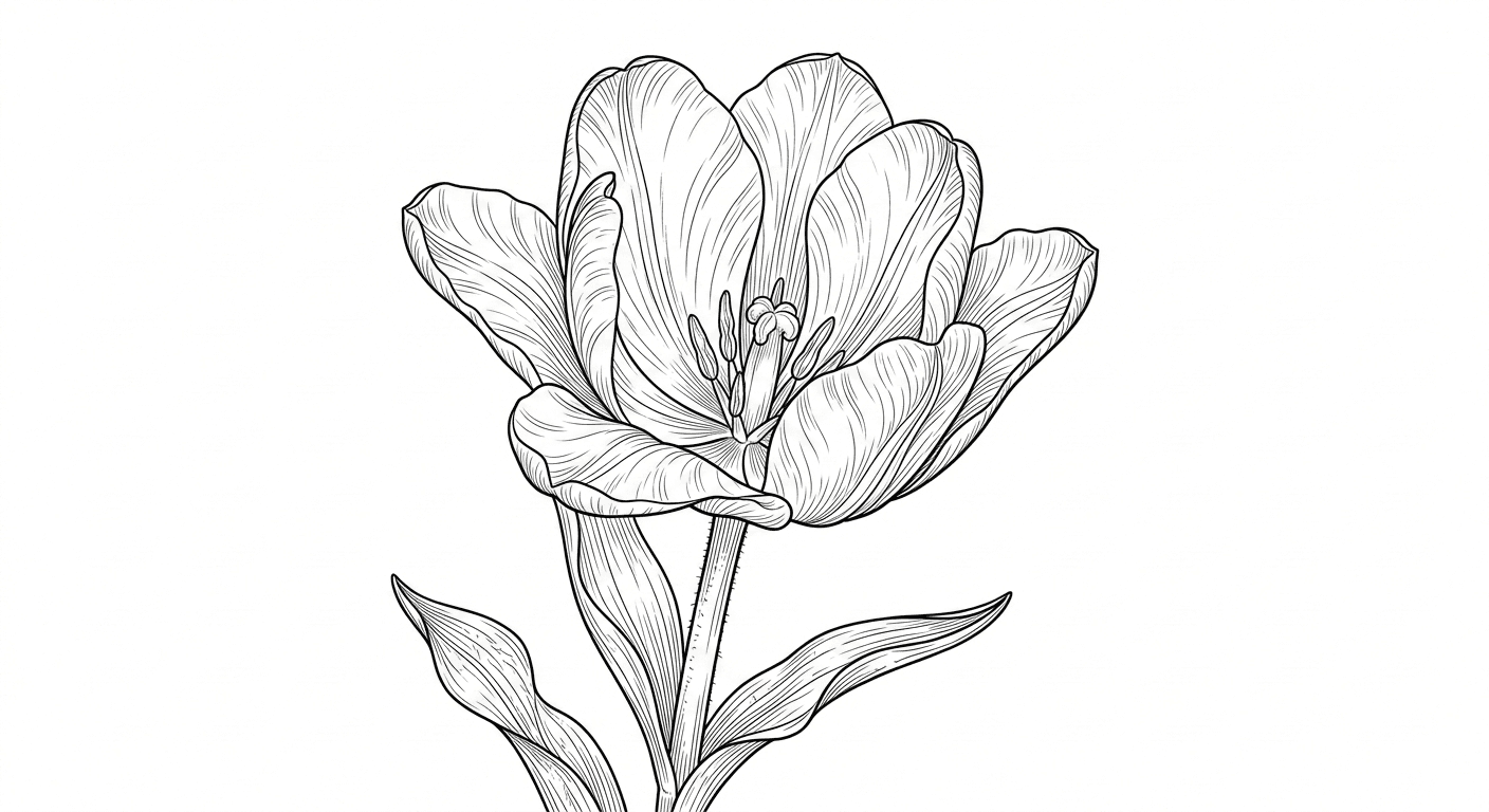 Tulipa com pétalas abertas para colorir