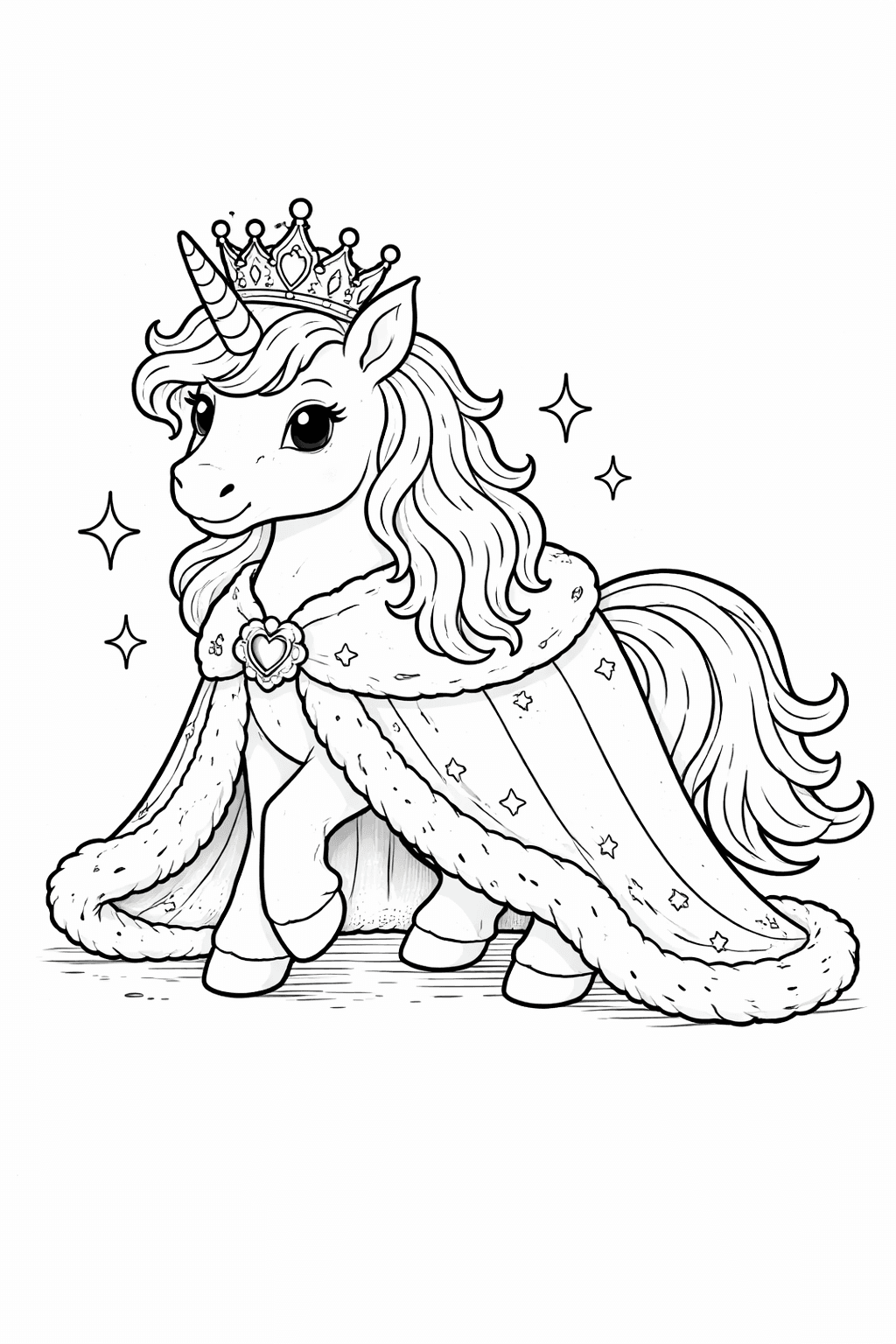Unicórnio com coroa para colorir