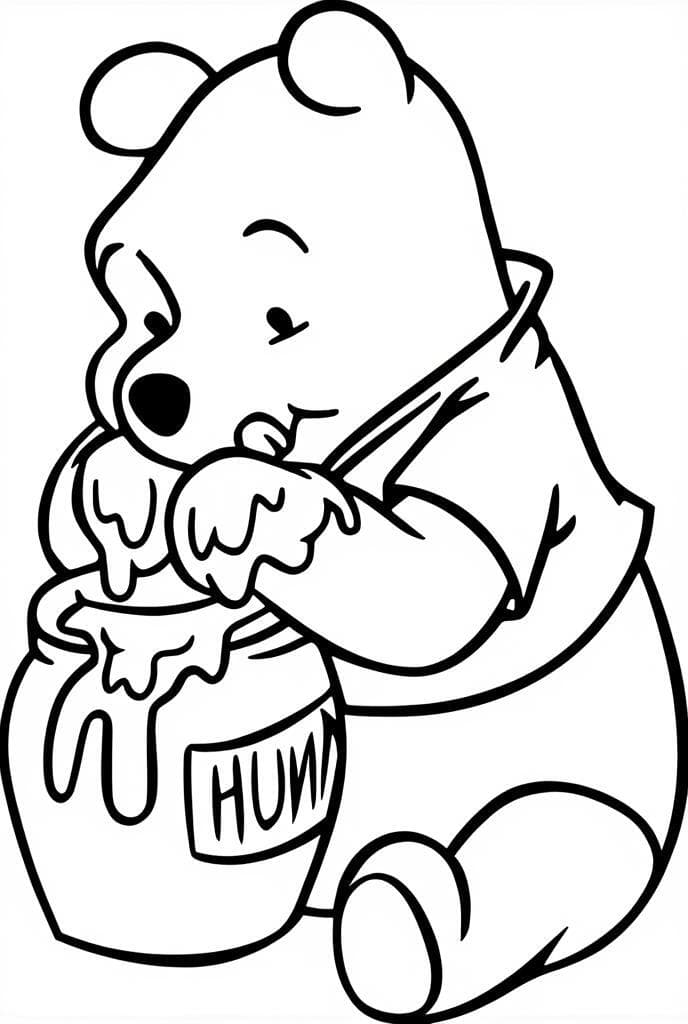 Ursinho Pooh comendo mel para colorir