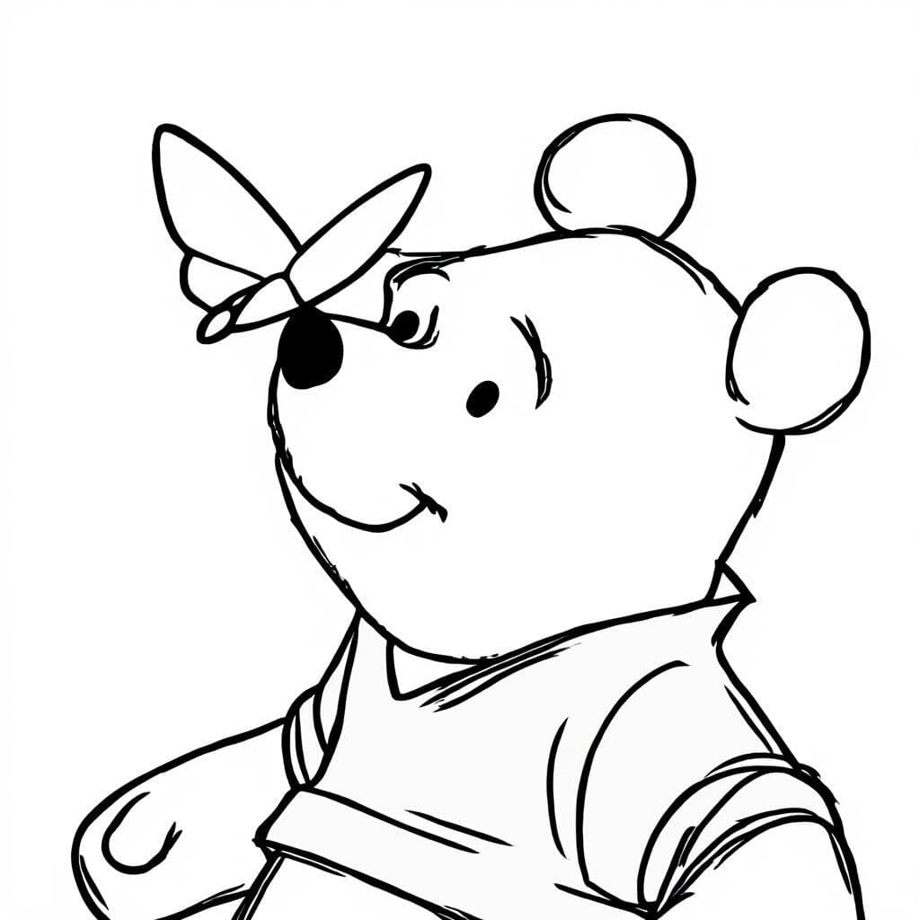 Ursinho Pooh e borboleta para colorir