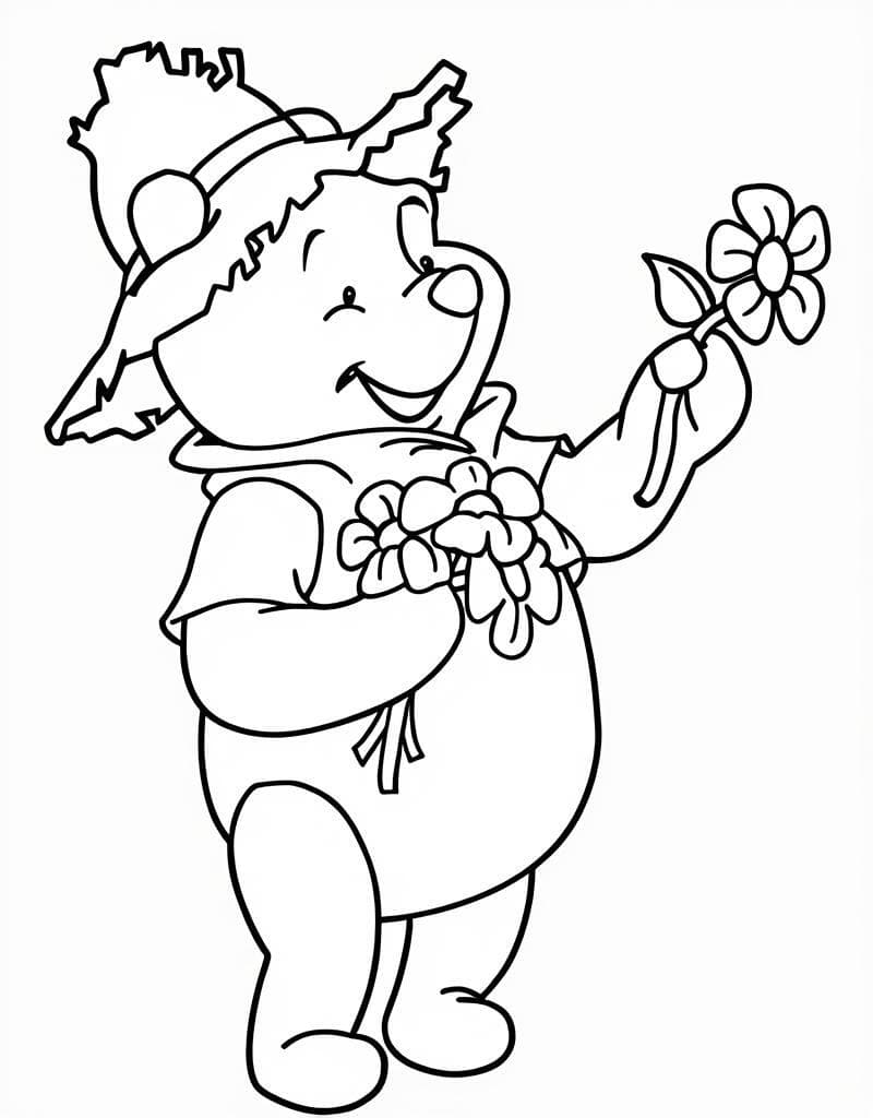 Ursinho Pooh e flores para colorir