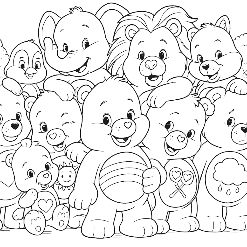 Ursinhos Carinhosos reunidos para colorir
