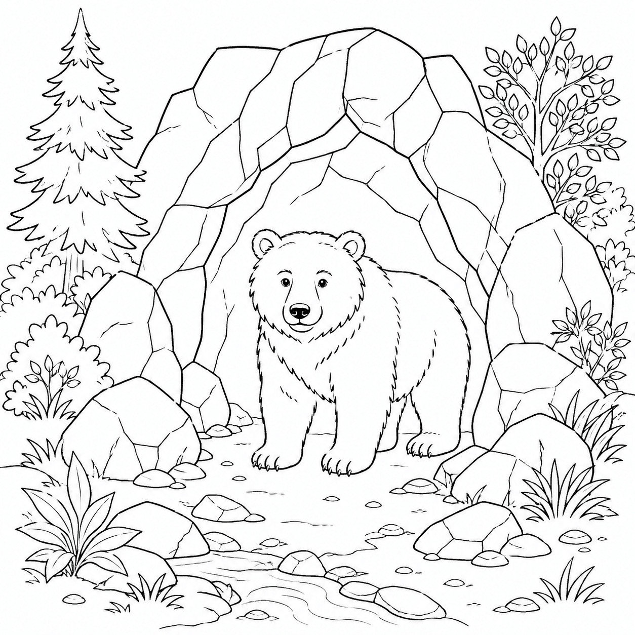 Urso na caverna para colorir