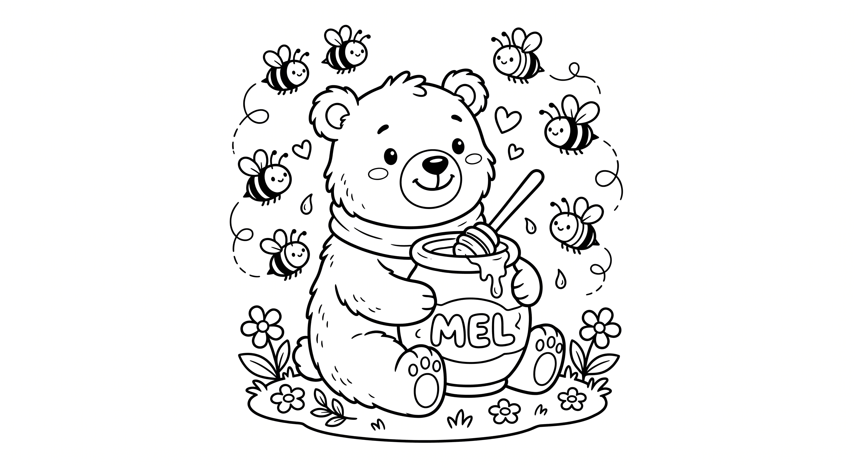 Urso comendo mel para colorir