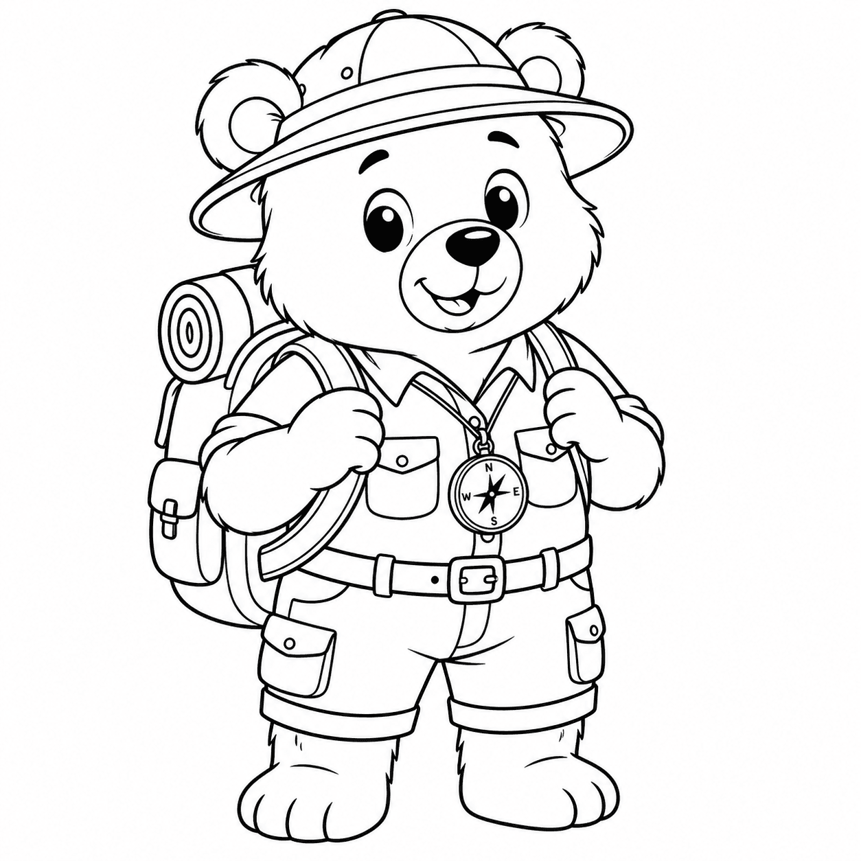 Urso explorador para colorir