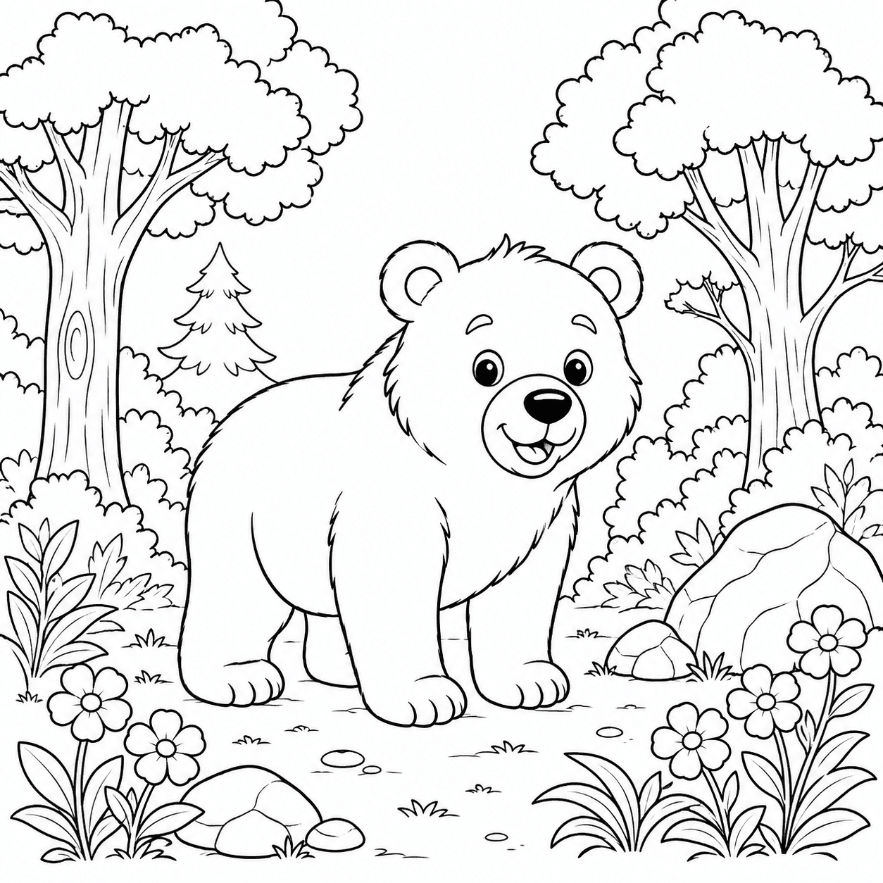 Urso na floresta para colorir