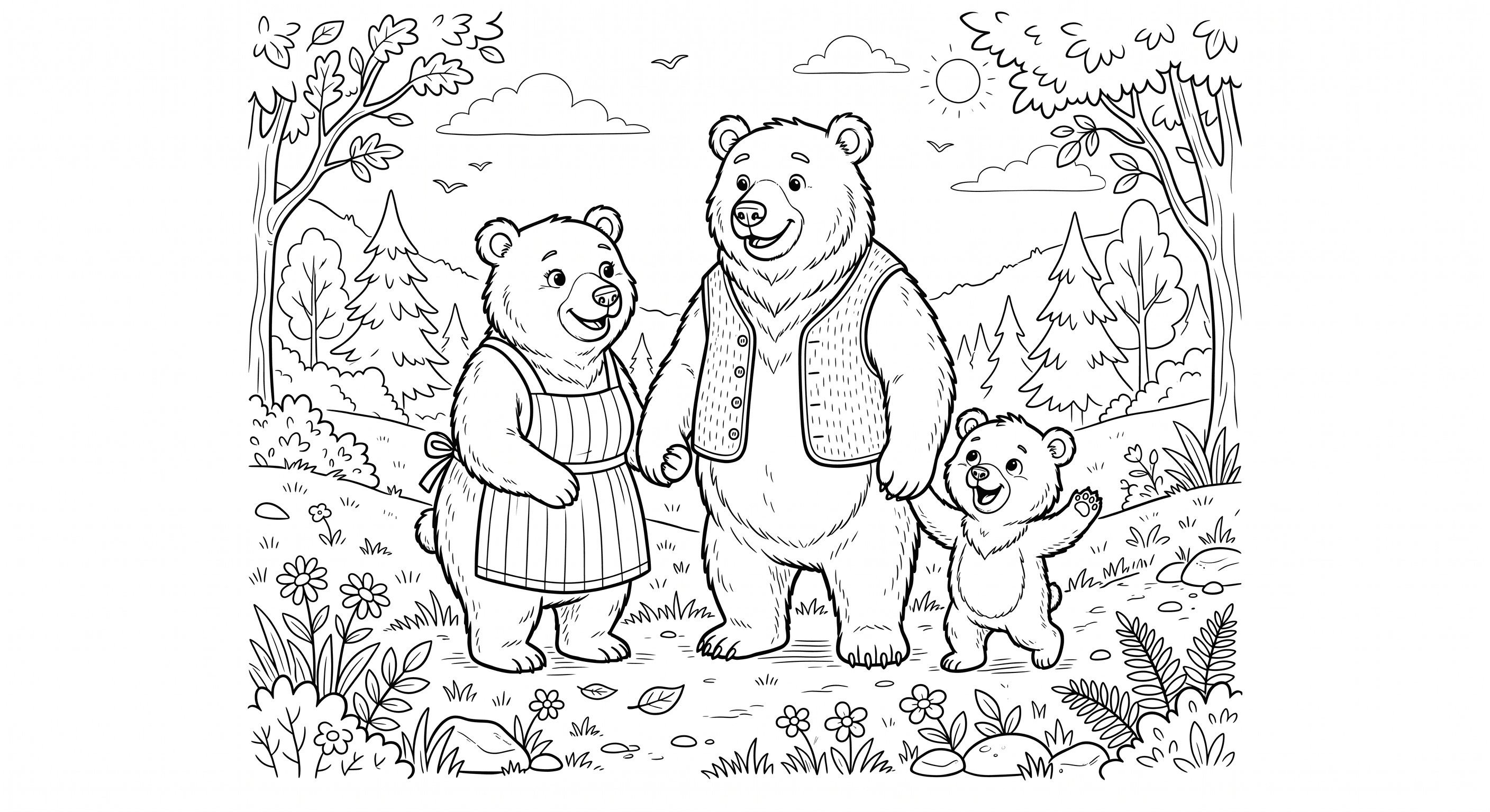 Família de ursos para colorir