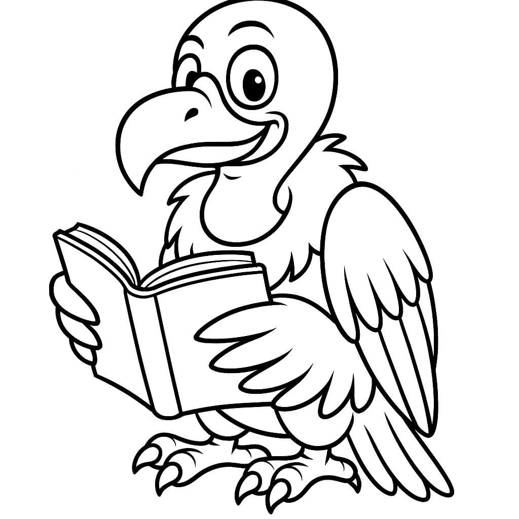Urubu lendo livro para colorir
