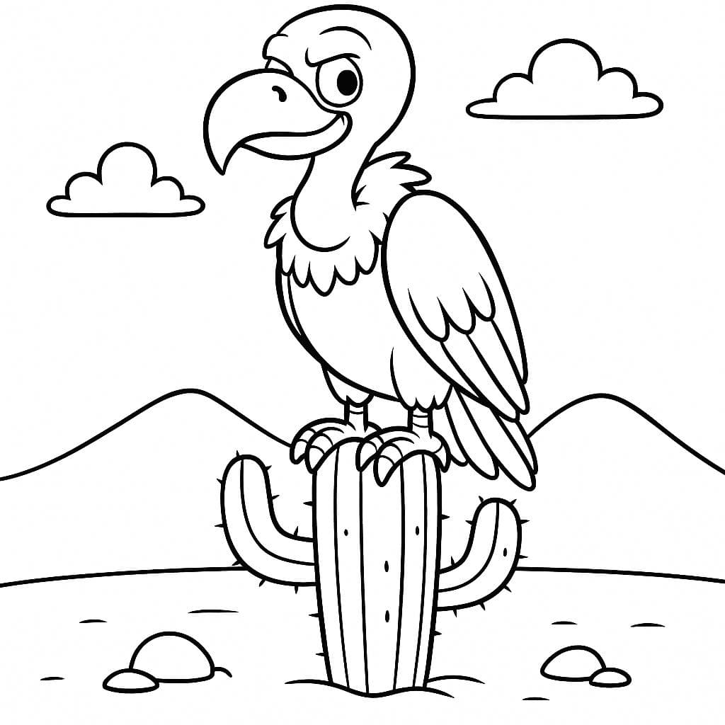Urubu no cacto para colorir