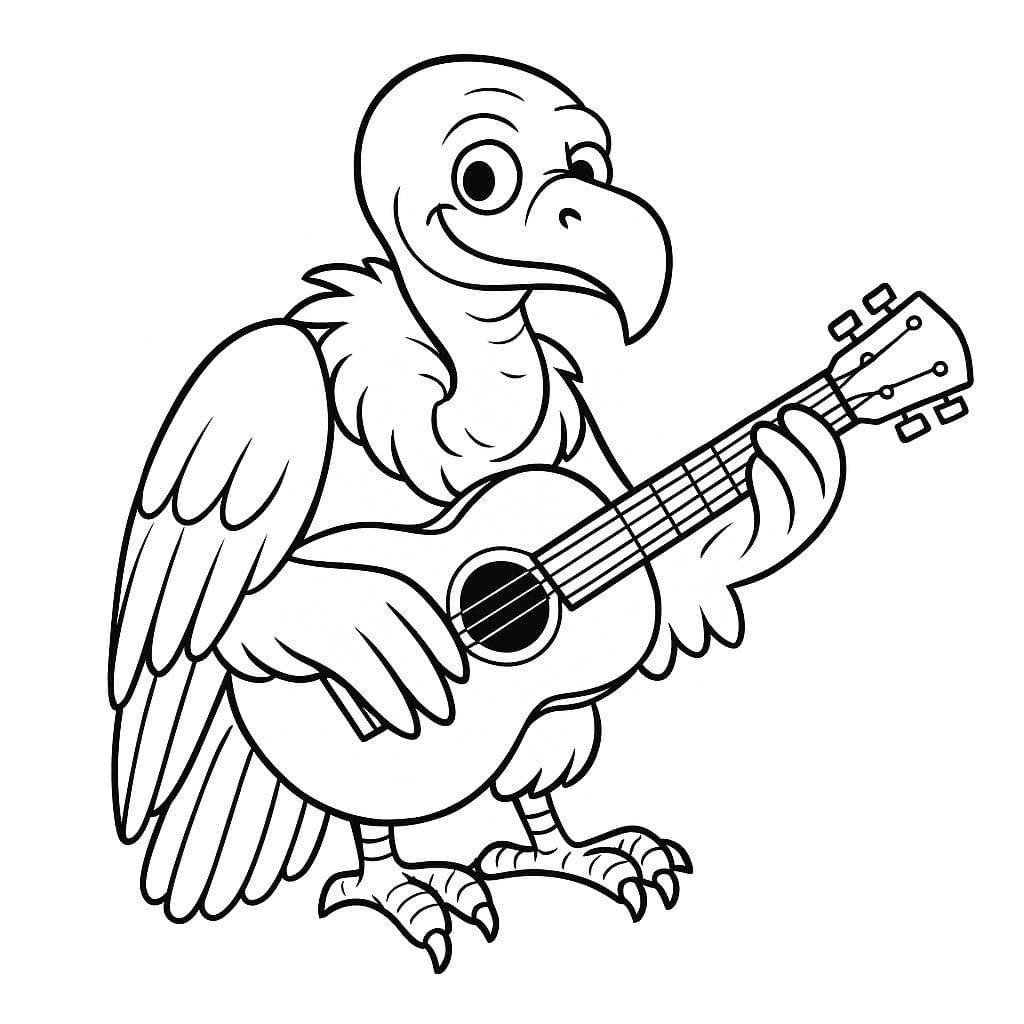 Urubu tocando guitarra para colorir