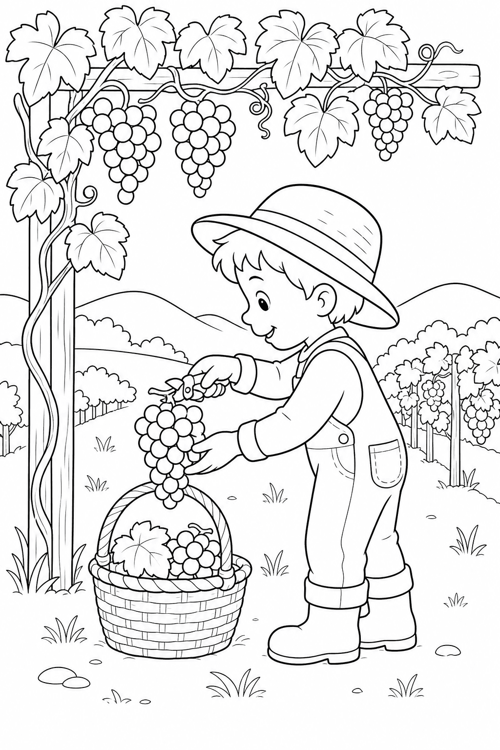 Colheita de uvas para colorir