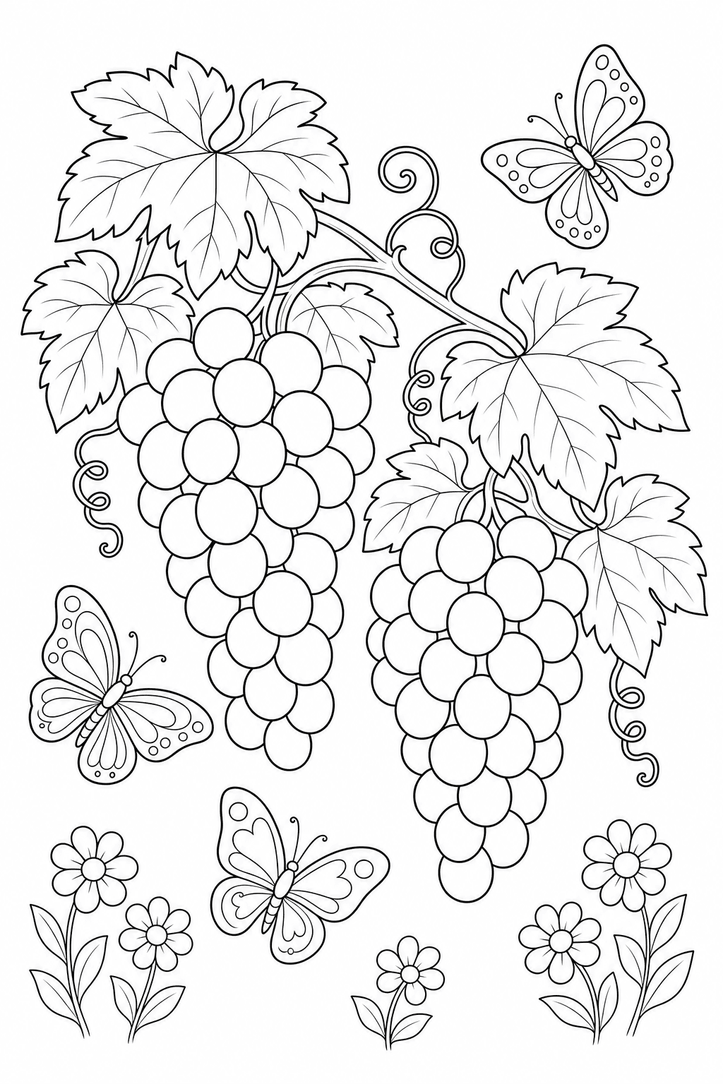 Uvas com borboletas para colorir