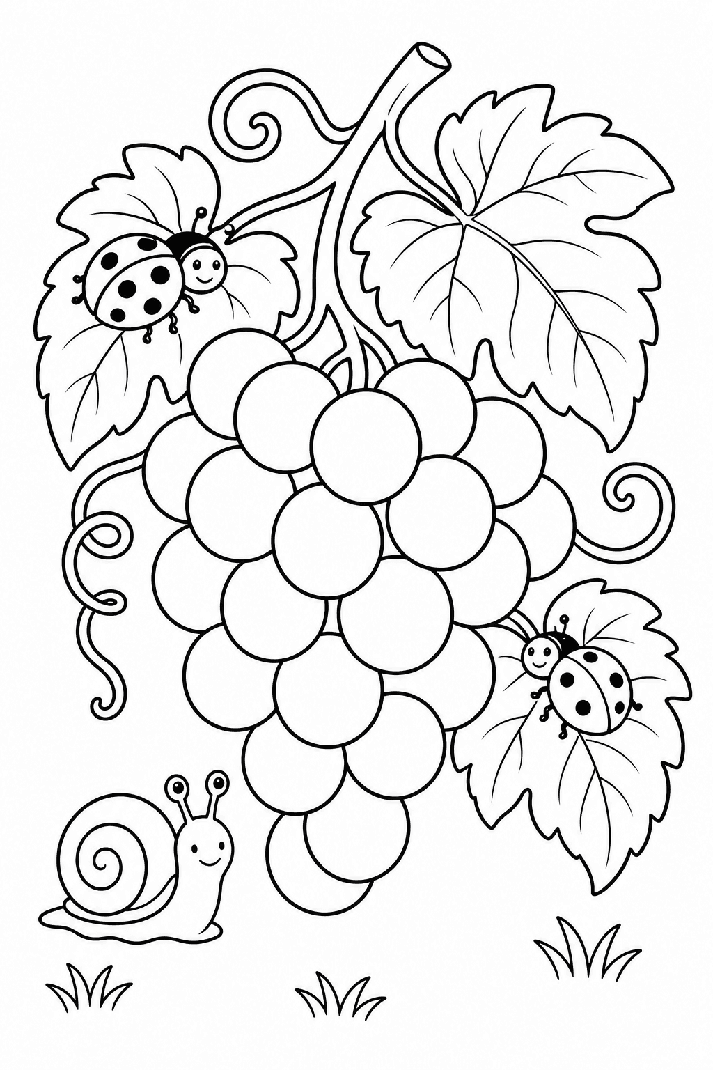 Uvas com joaninhas para colorir