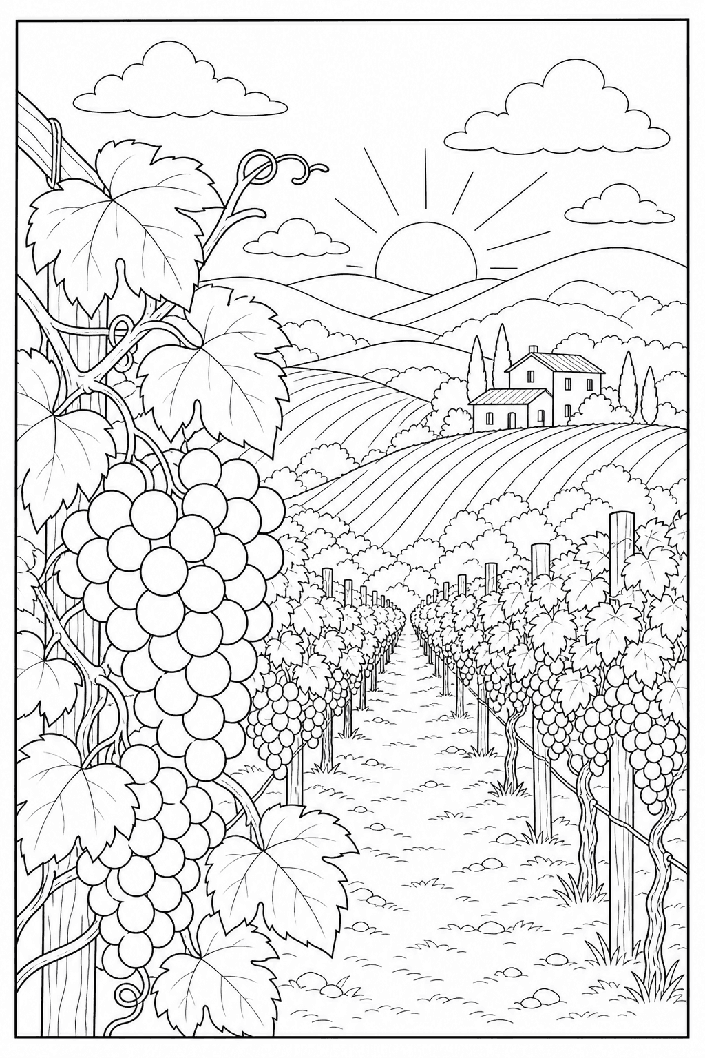 Vinhedo de uvas para colorir