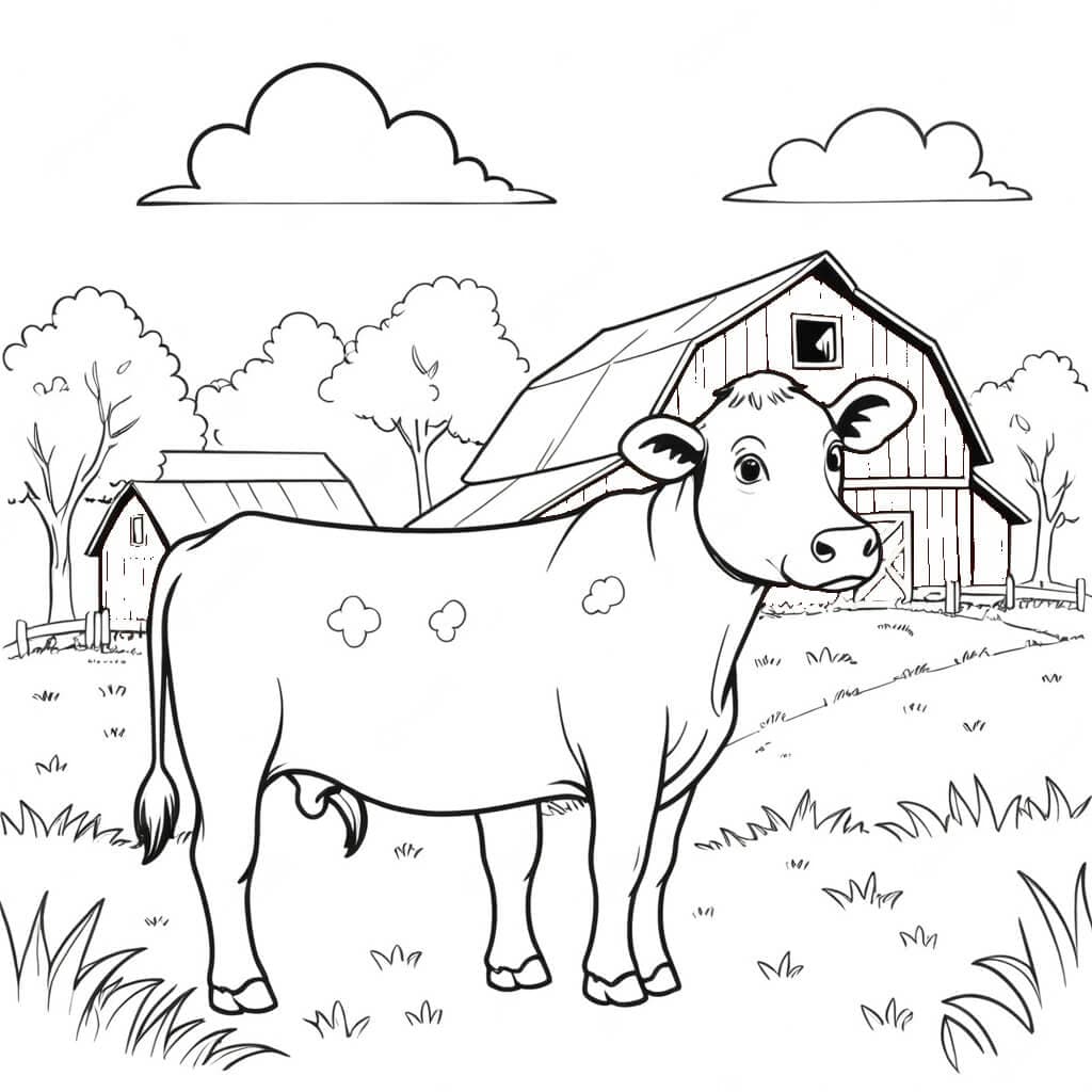 Vaca e celeiro para colorir