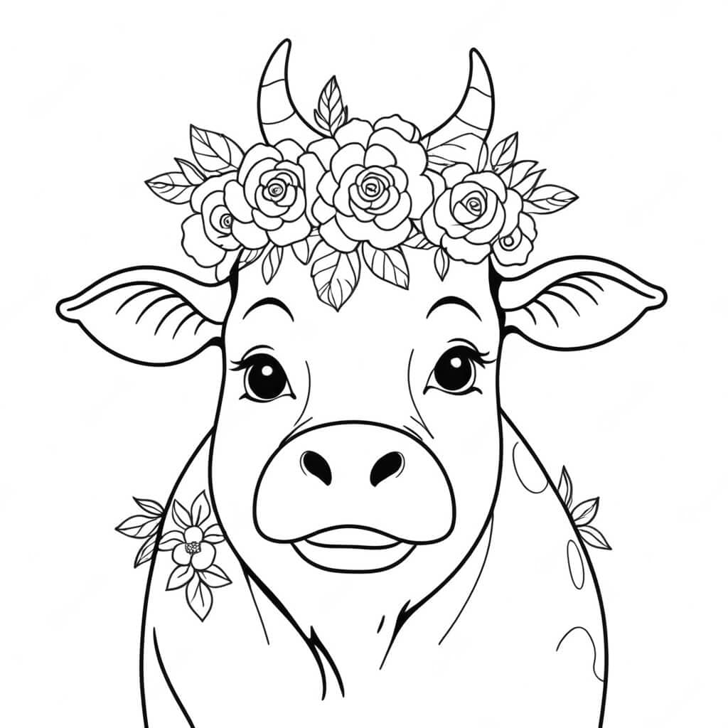 Vaca com flores para colorir