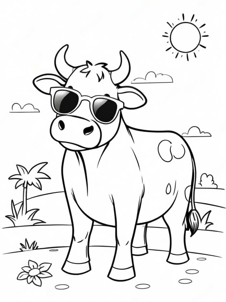 Vaca de óculos escuros para colorir