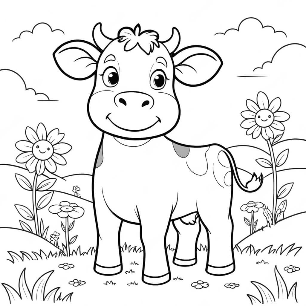 Vaca no jardim para colorir