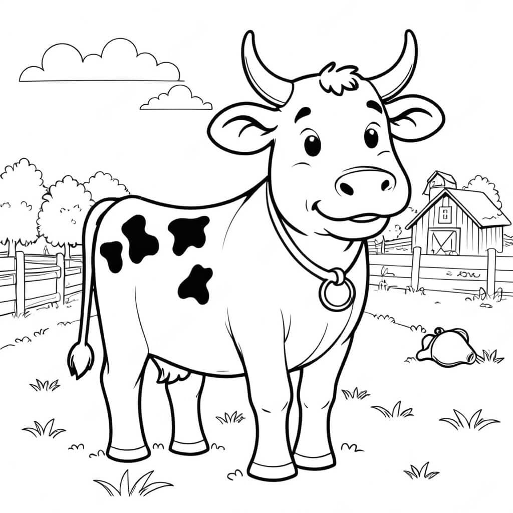 Vaca no pasto para colorir