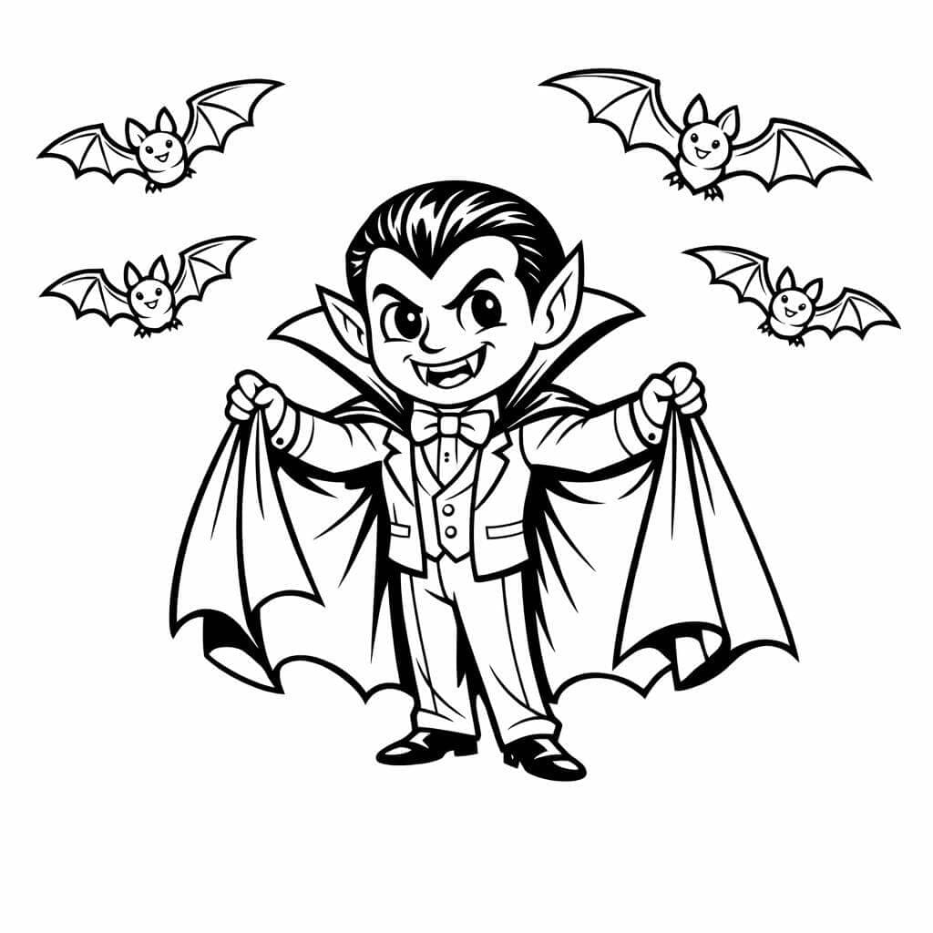 Vampiro com morcegos para colorir