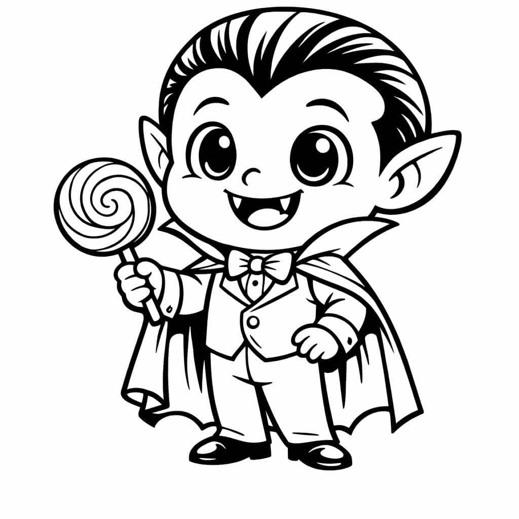 Vampiro com pirulito para colorir