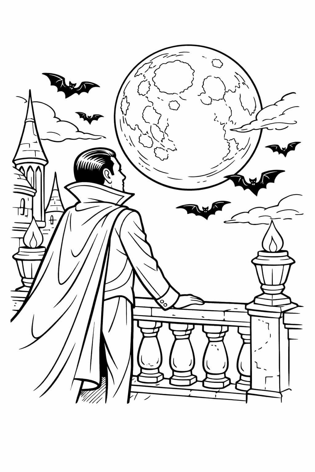 Vampiro olhando a lua cheia para colorir