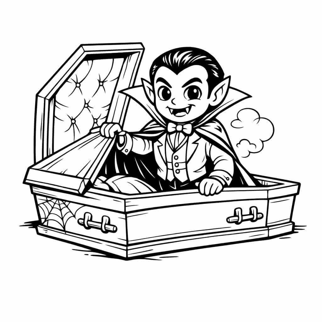 Vampiro saindo do caixão para colorir