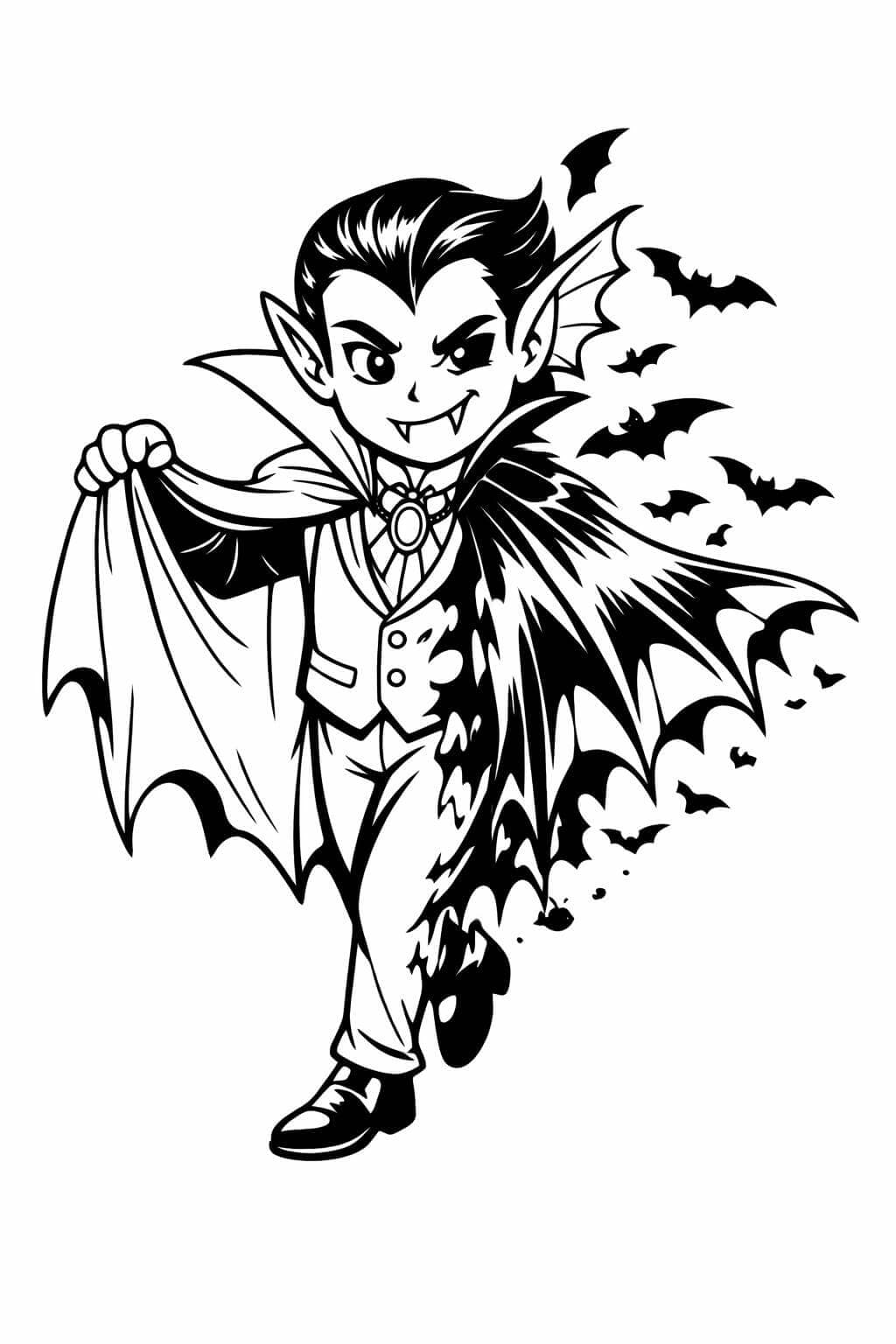 Vampiro se transformando em morcego para colorir