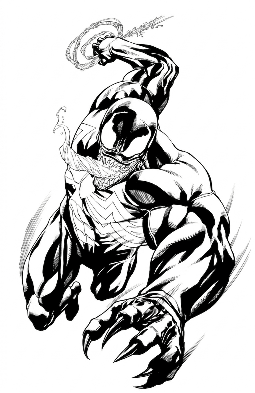Venom em ataque para colorir