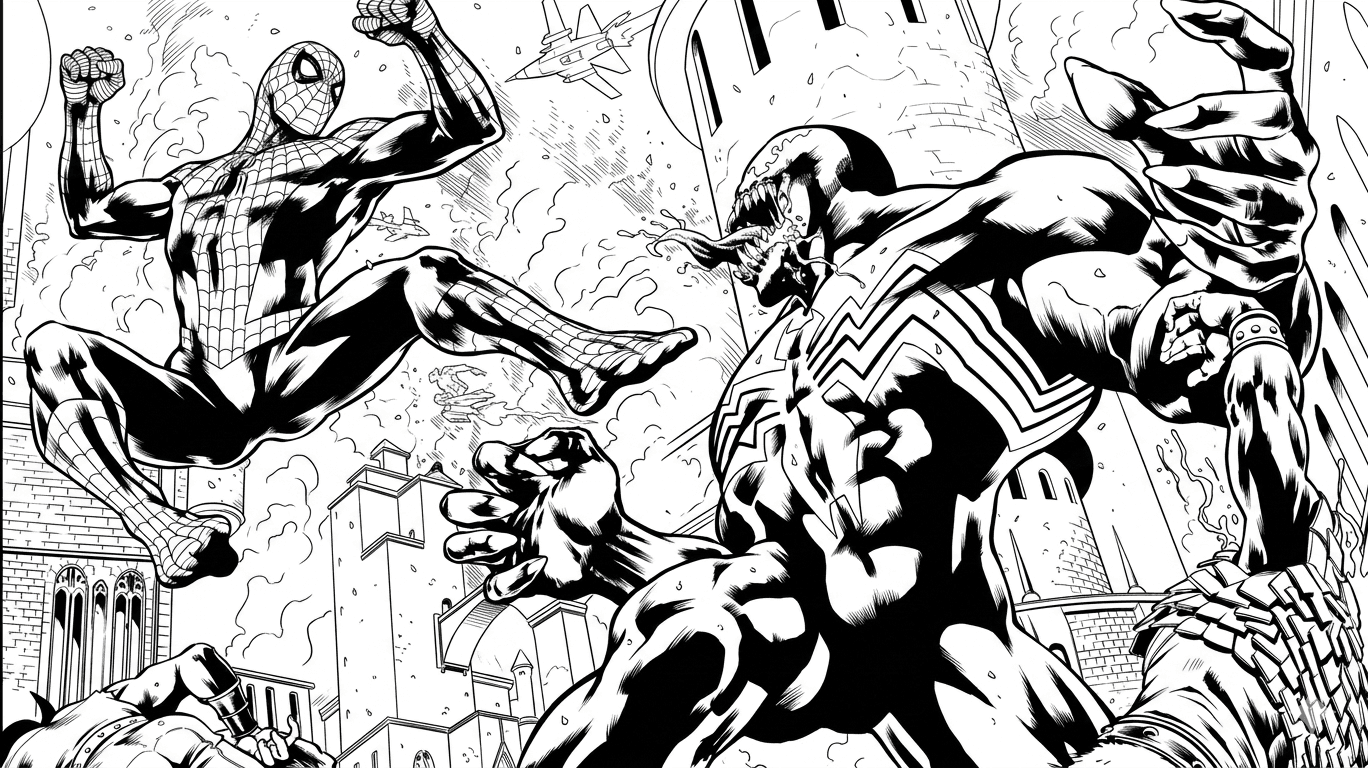 Venom vs Homem-Aranha para colorir