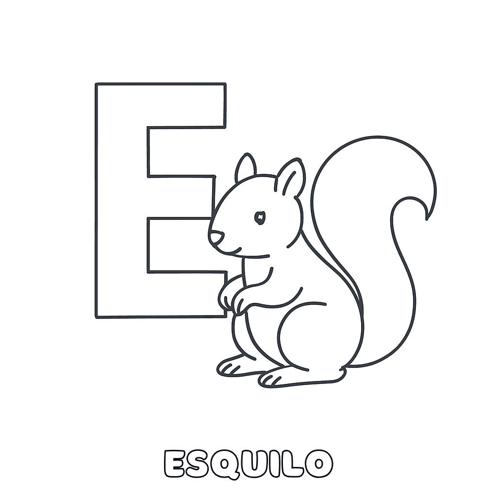 Vogal E de Esquilo para colorir