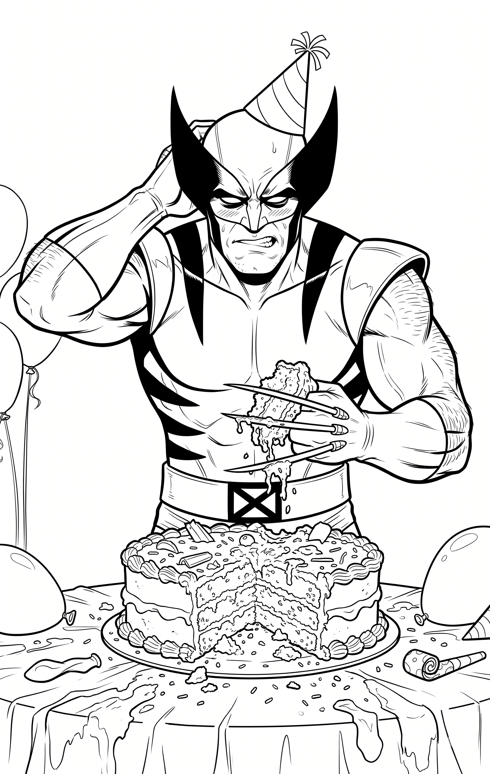 Wolverine com bolo de aniversário para colorir