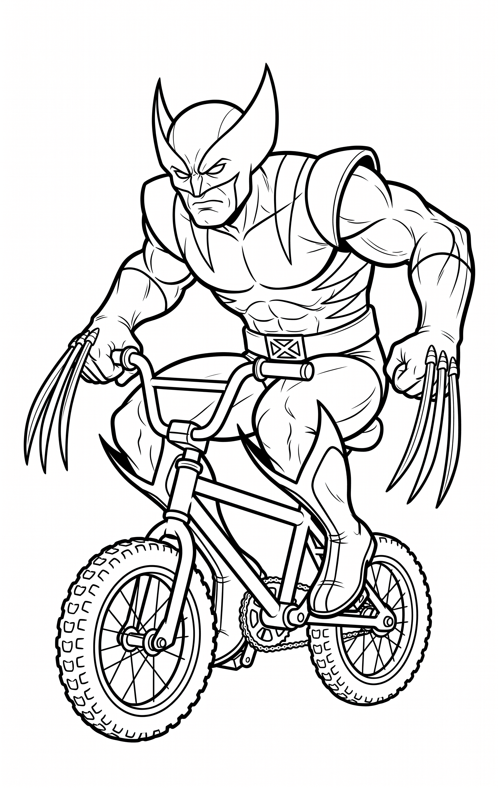 Wolverine de bicicleta para colorir