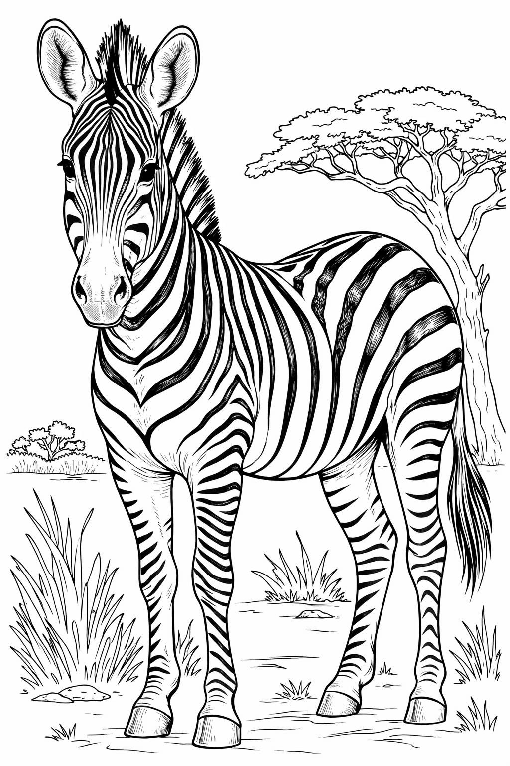 Zebra e árvore para colorir