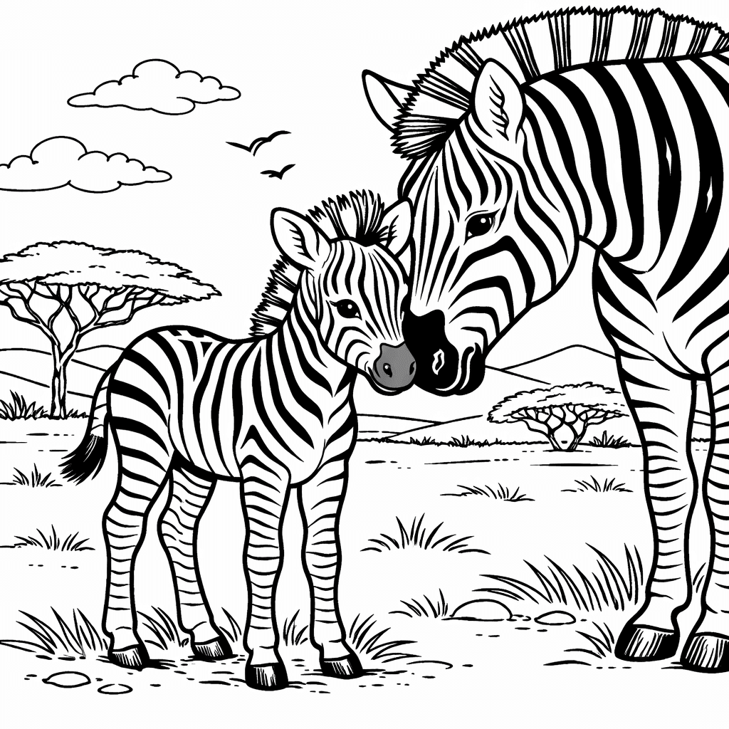 Zebra filhote e mãe para colorir