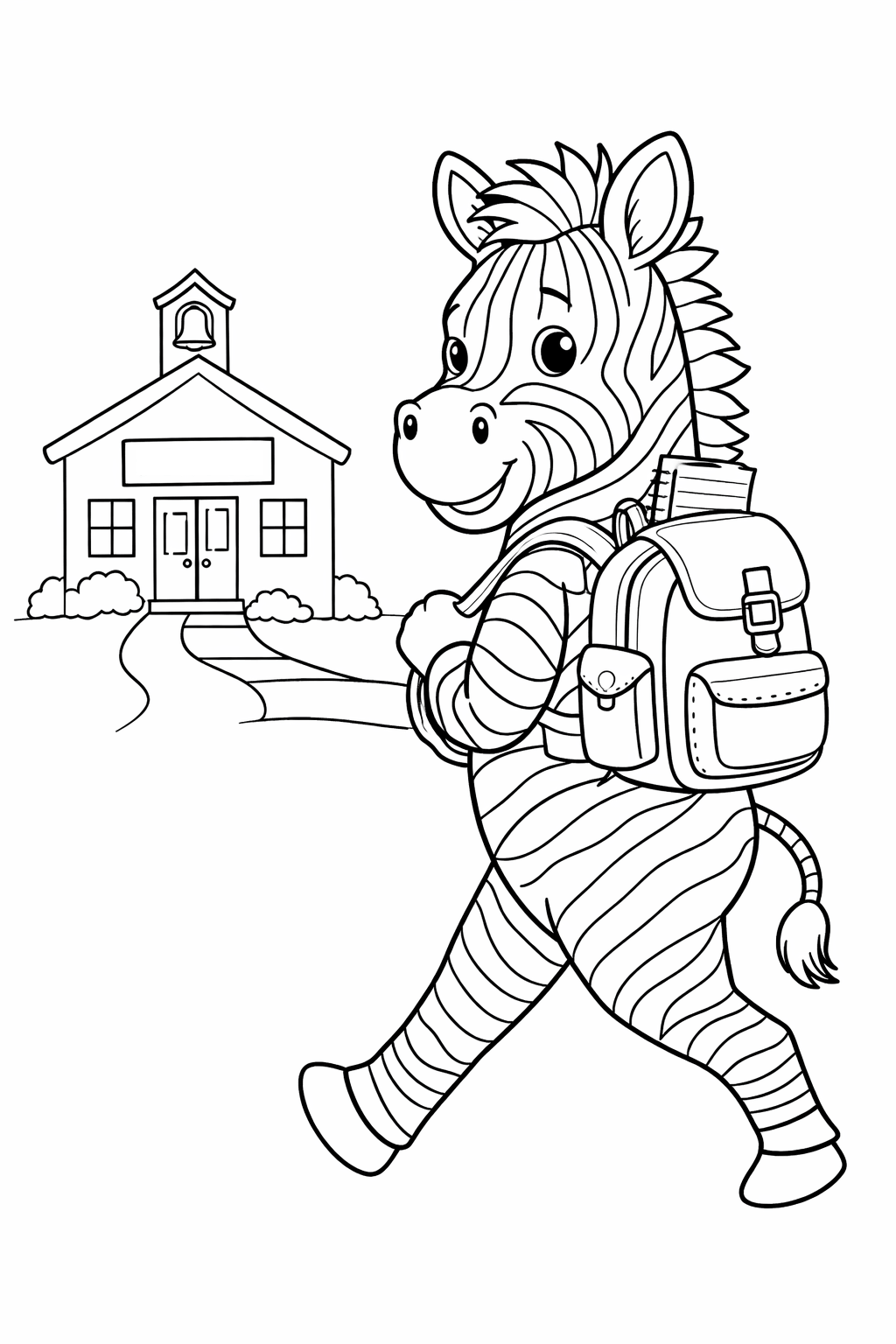 Zebra indo para a escola para colorir