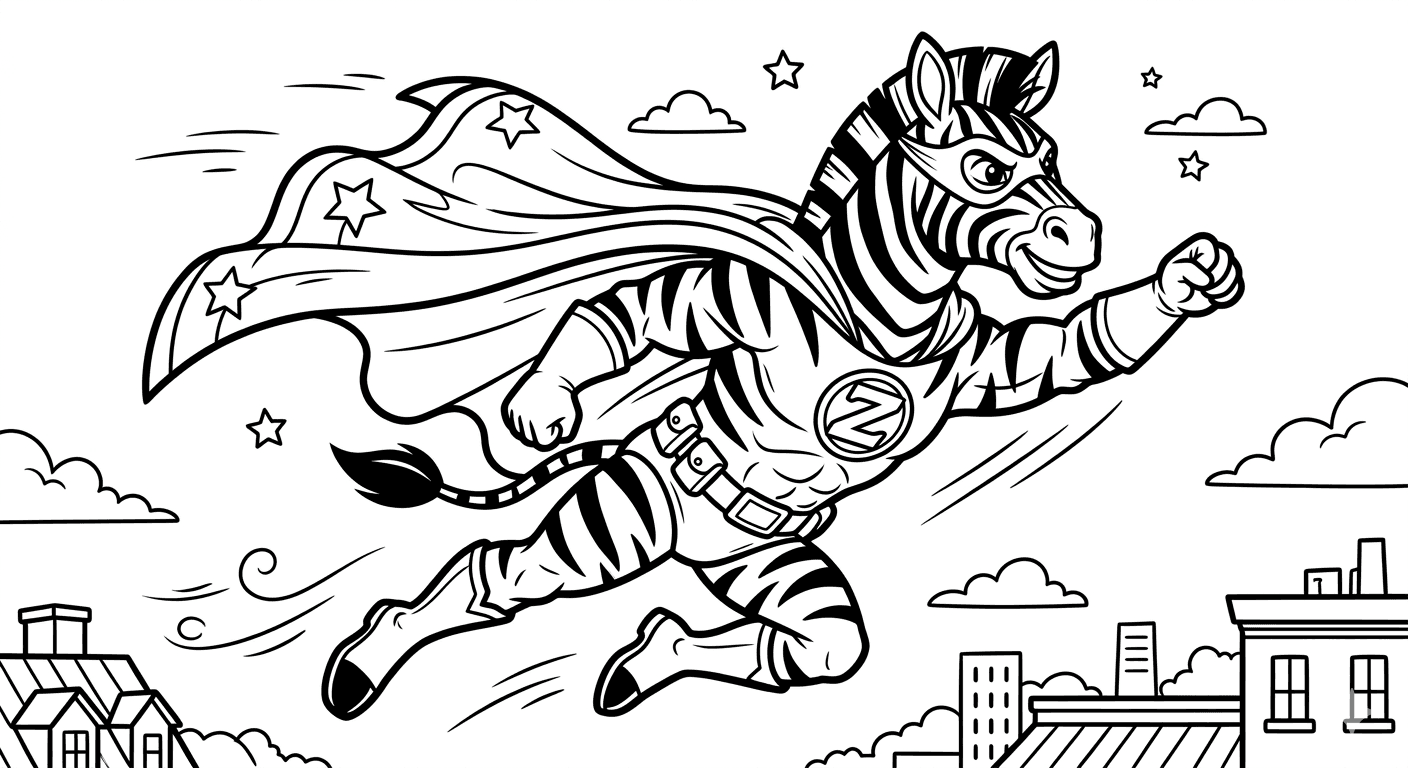 Zebra super-herói para colorir