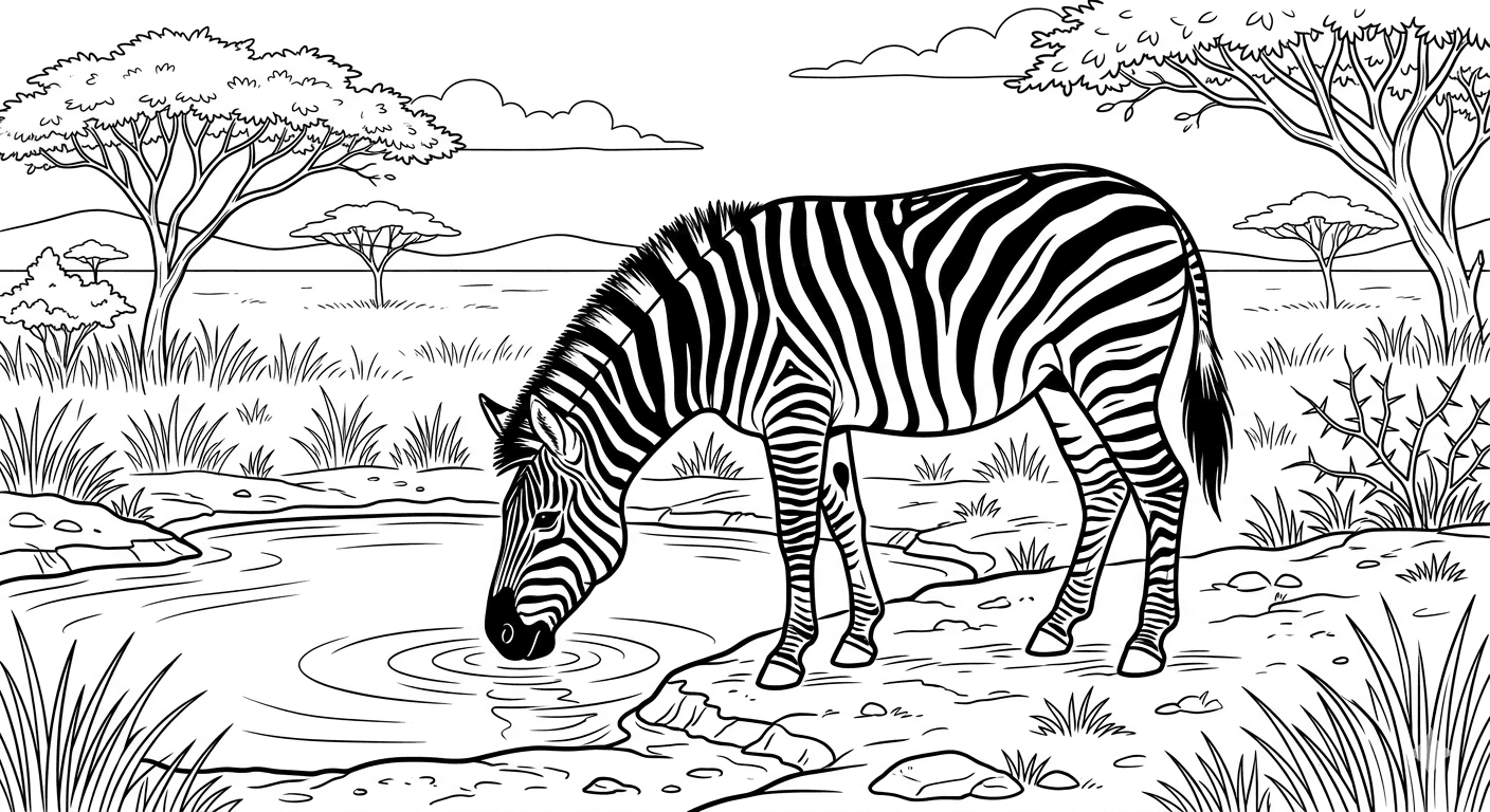 Zebra tomando água para colorir