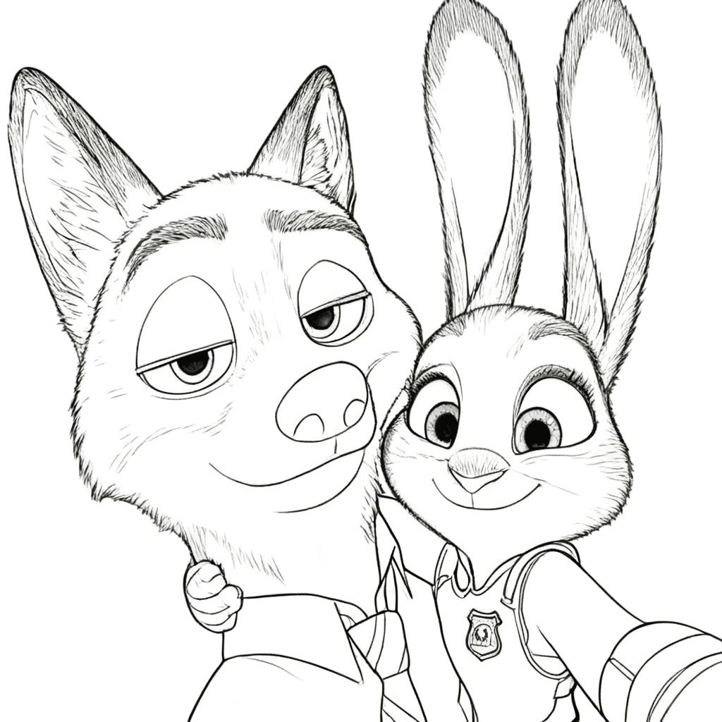 Nick e Judy de Zootopia para colorir