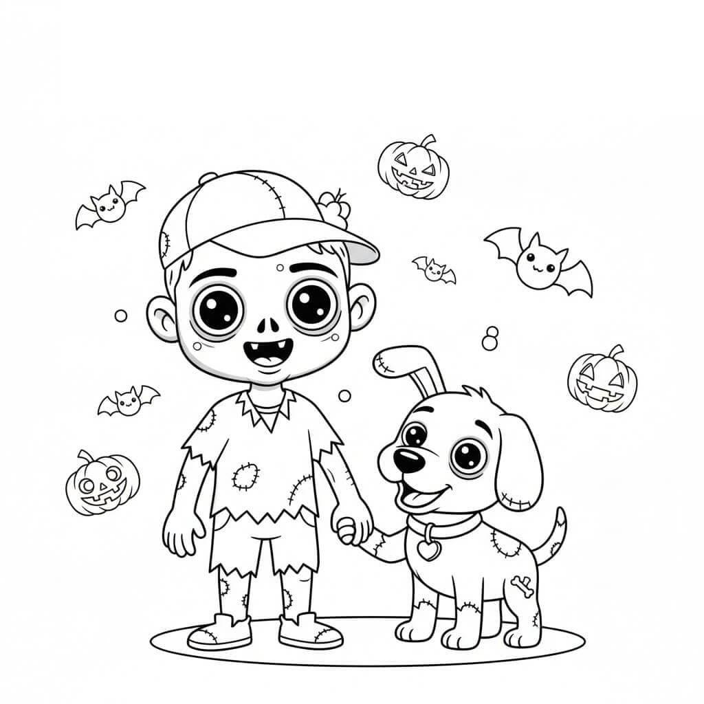 Zumbi e cachorro zumbi para colorir