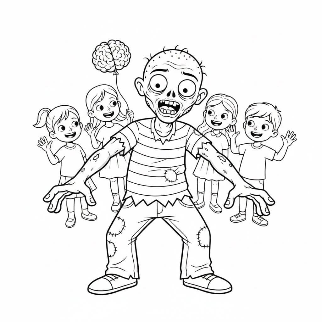 Zumbi e crianças para colorir