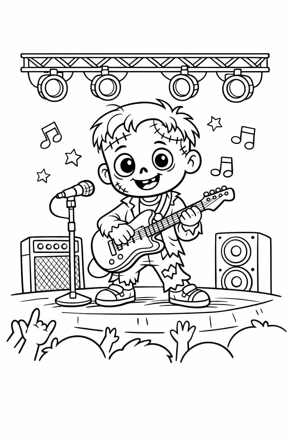 Zumbi guitarrista para colorir