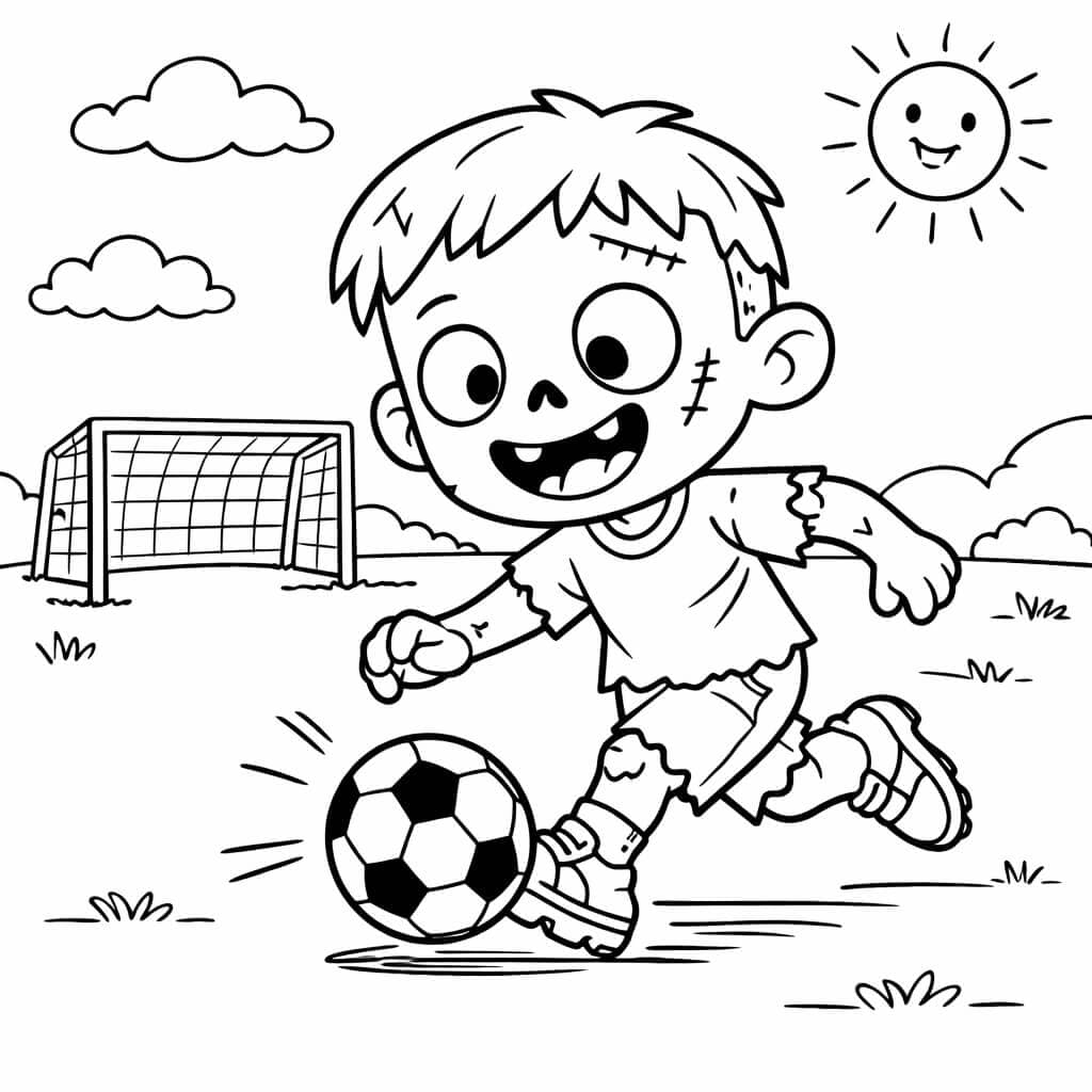 Zumbi jogando bola para colorir