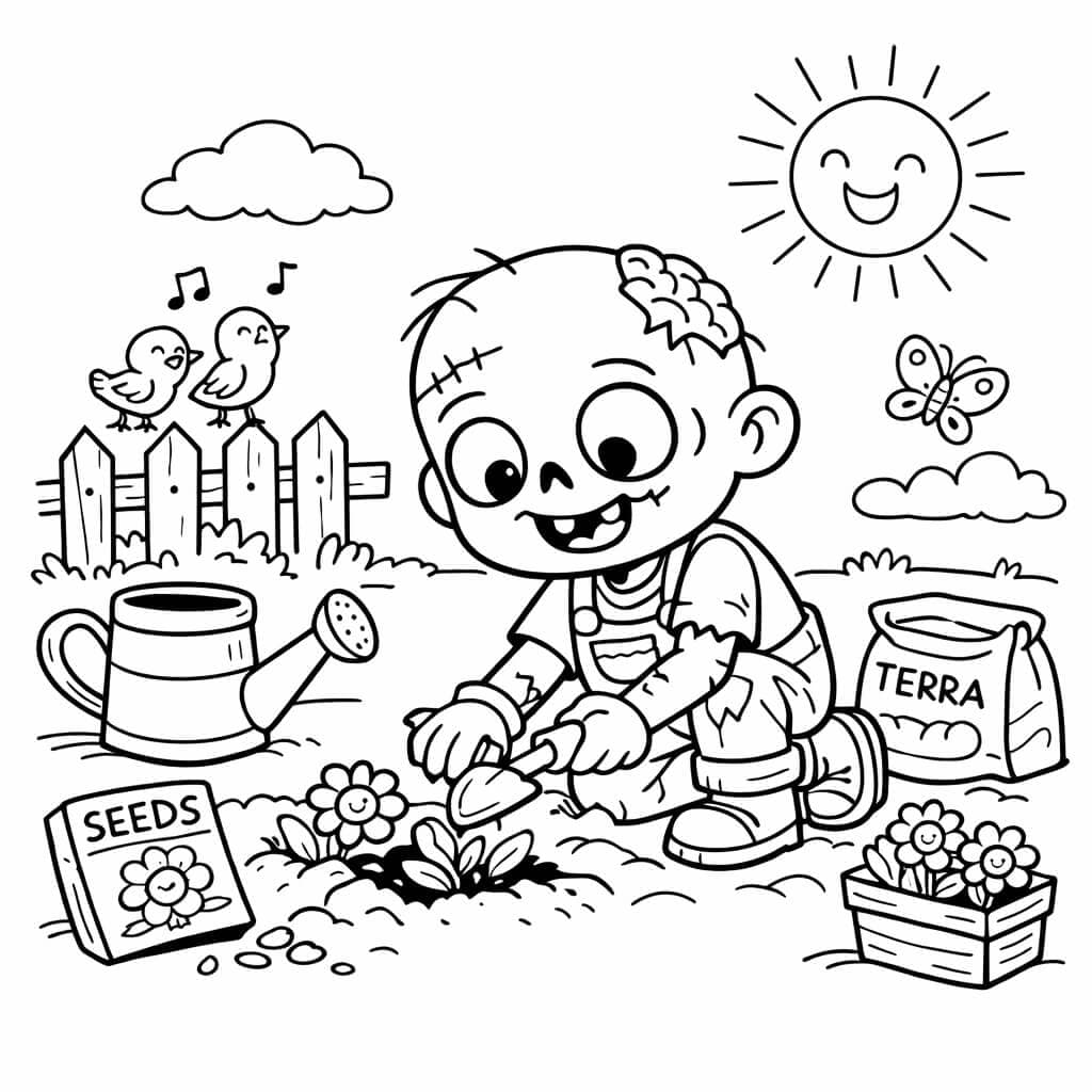 Zumbi na praia para colorir