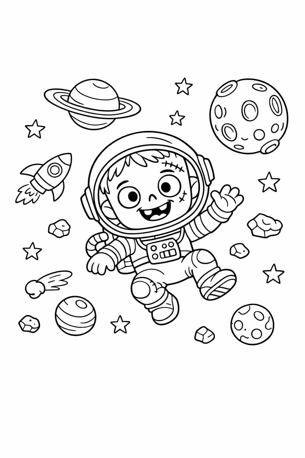 Zumbi no espaço para colorir