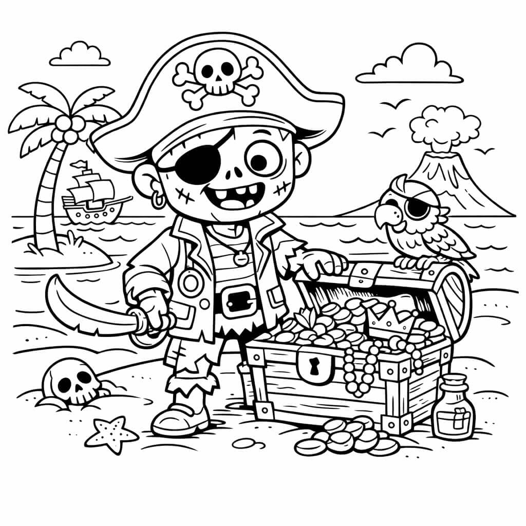 Zumbi pirata para colorir