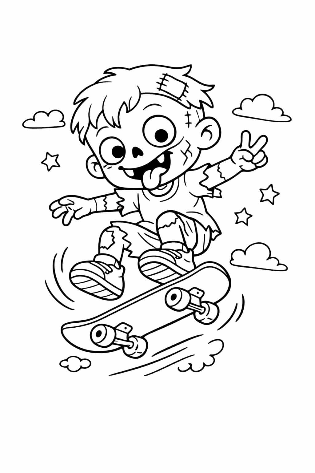 Zumbi skatista para colorir